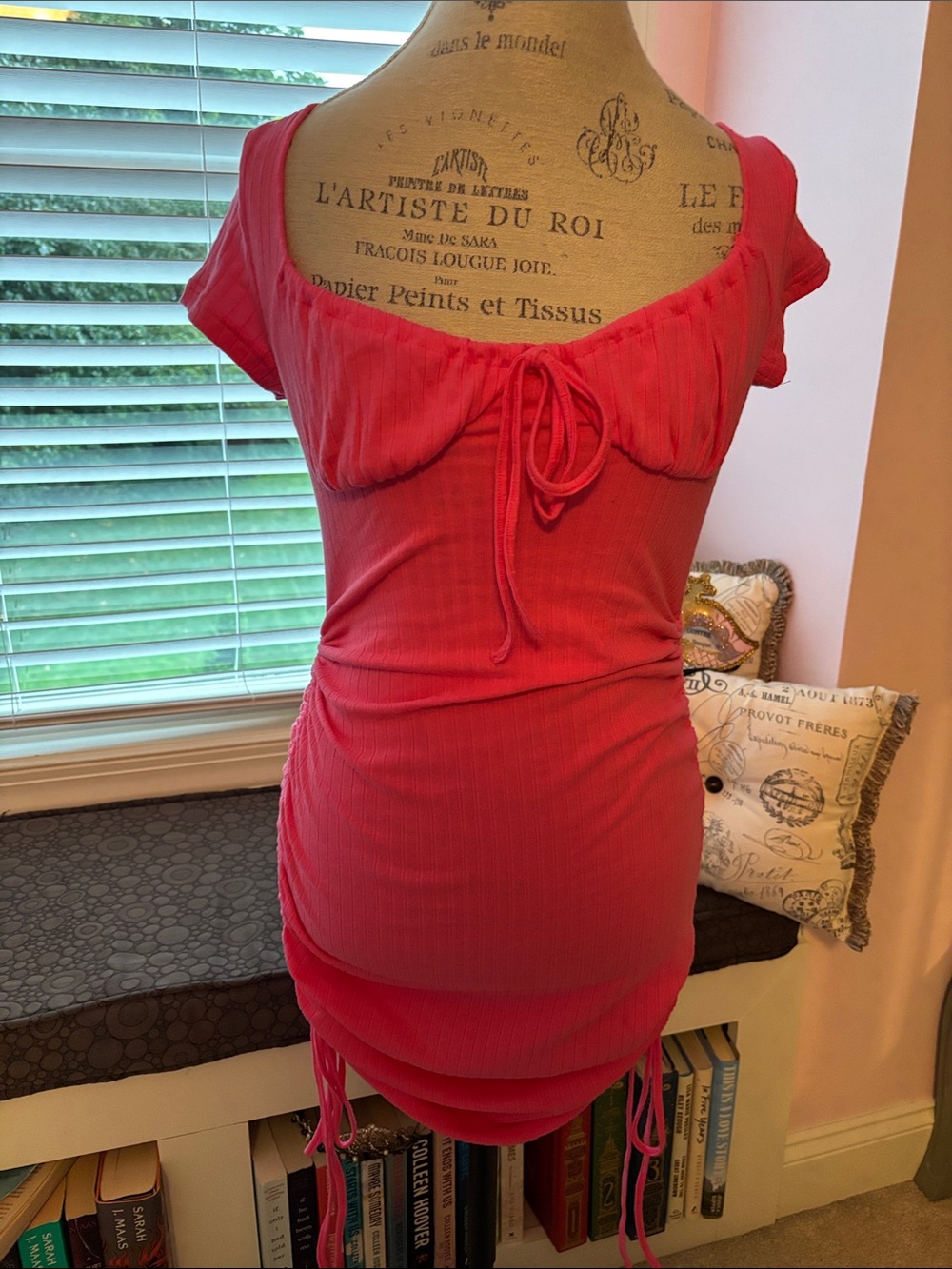 SHEIN Pink Ruched Tie-Front Bodycon Mini Dress